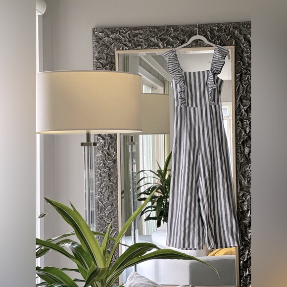 FLORA STRIPE JUMPSUIT charcoal/white SOLD OUT AIZW XS like new! Perfect  ♥️ - Picture 5 of 16